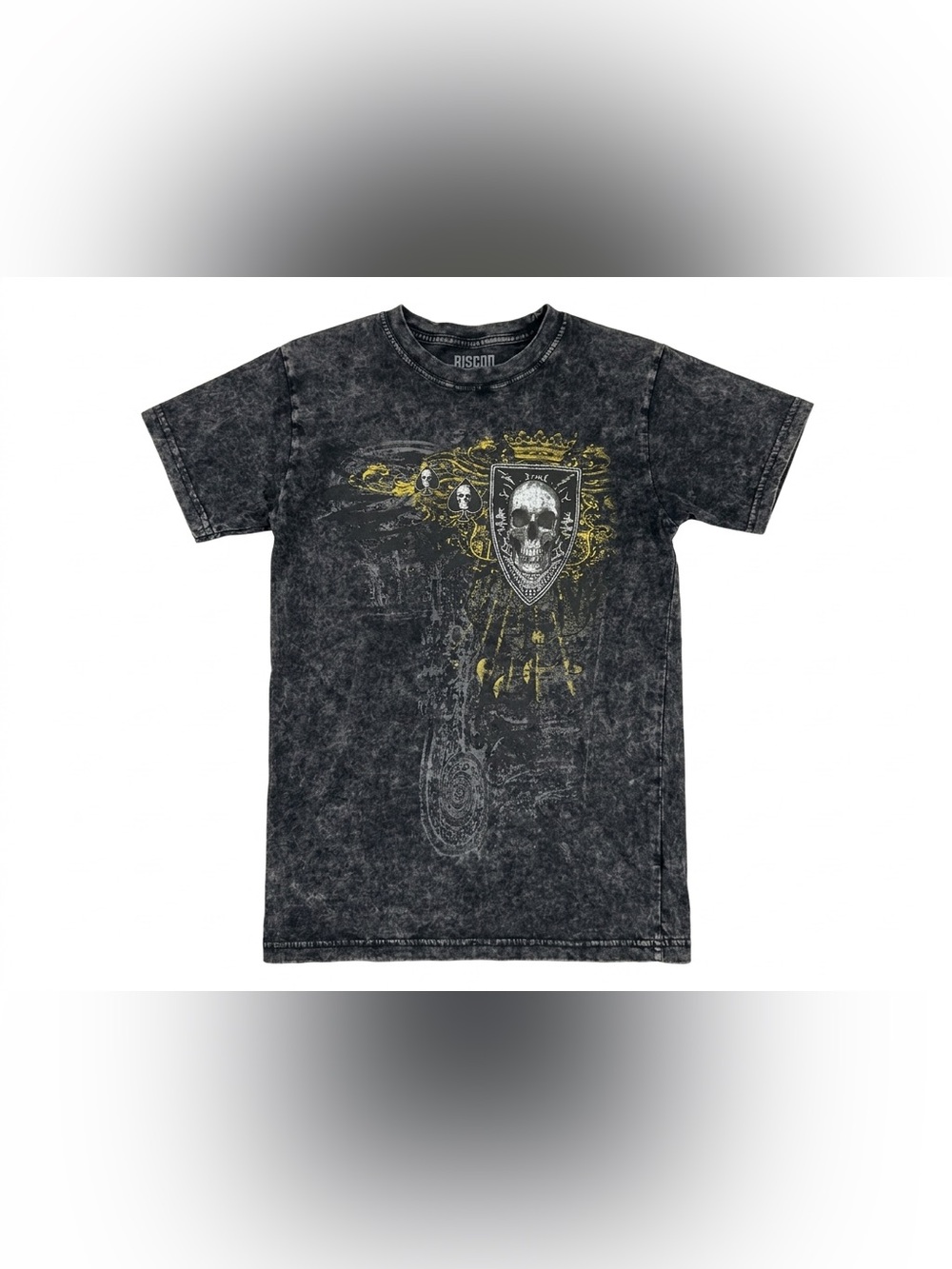 Brisco Brands Mens Small T-Shirt Black Acid Wash Skull Graphic Tee